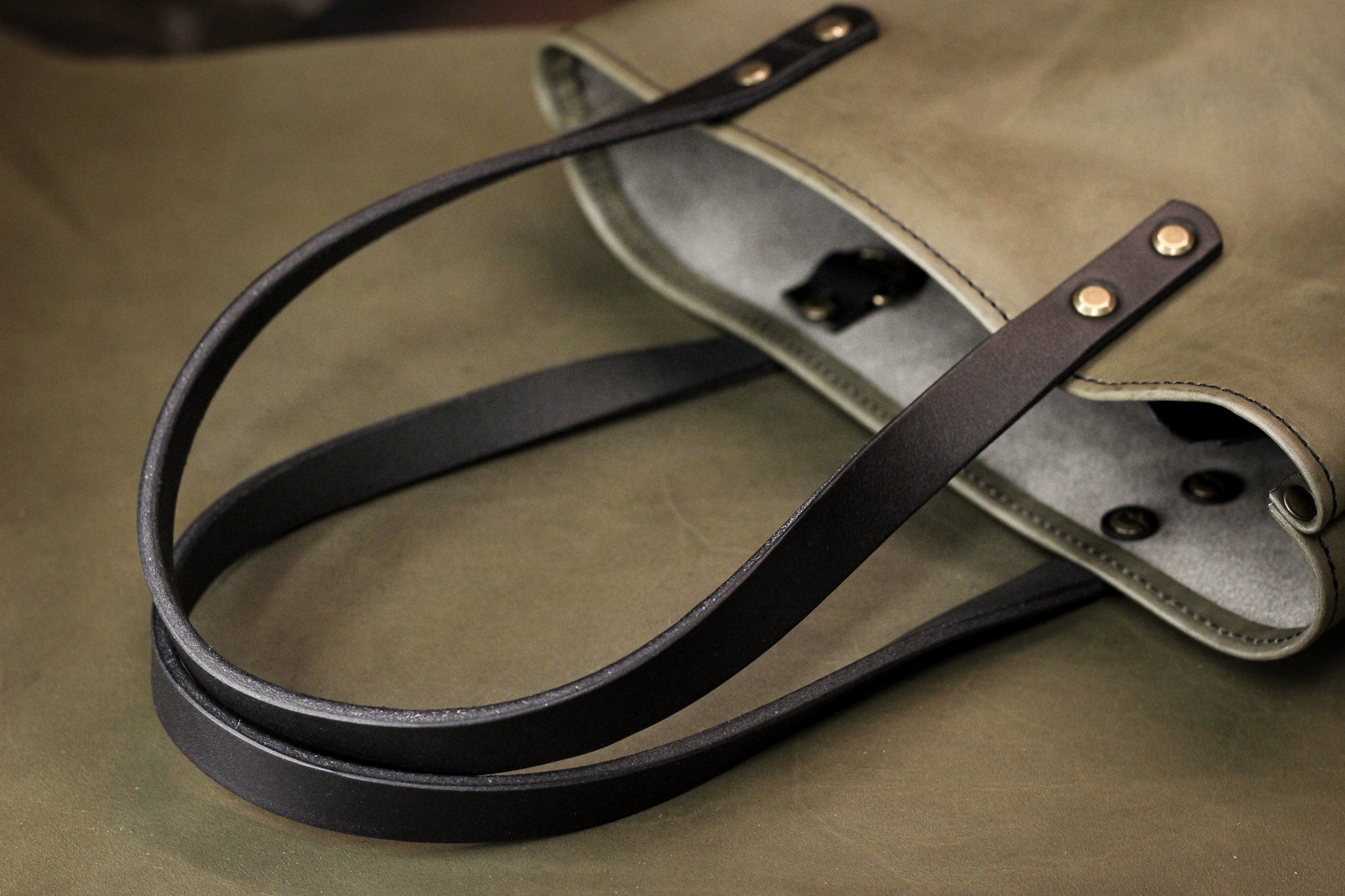 Double Panel Leather Tote Bag - Grey Minerva & Black Balmoral